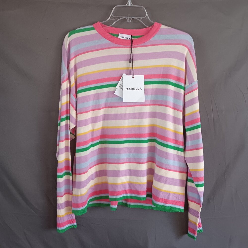 MARELLA WOMEN'S TOP LONGSLEEVE SWEATER Medium Pastel Stripes! NWT